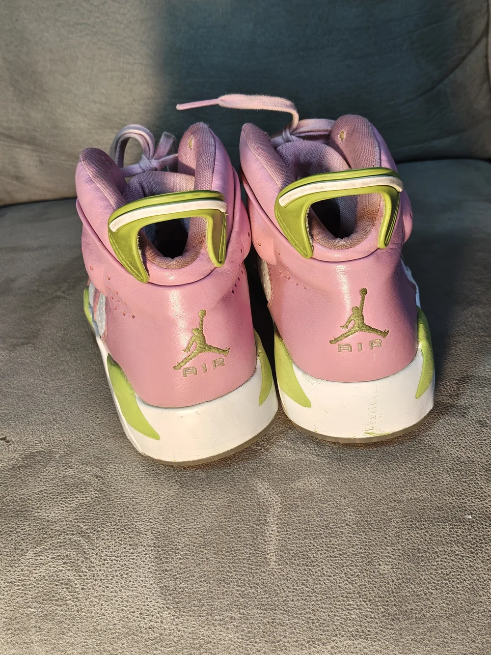 Jordan Kids High-Top Sneakers in Pink, White & Lime Green